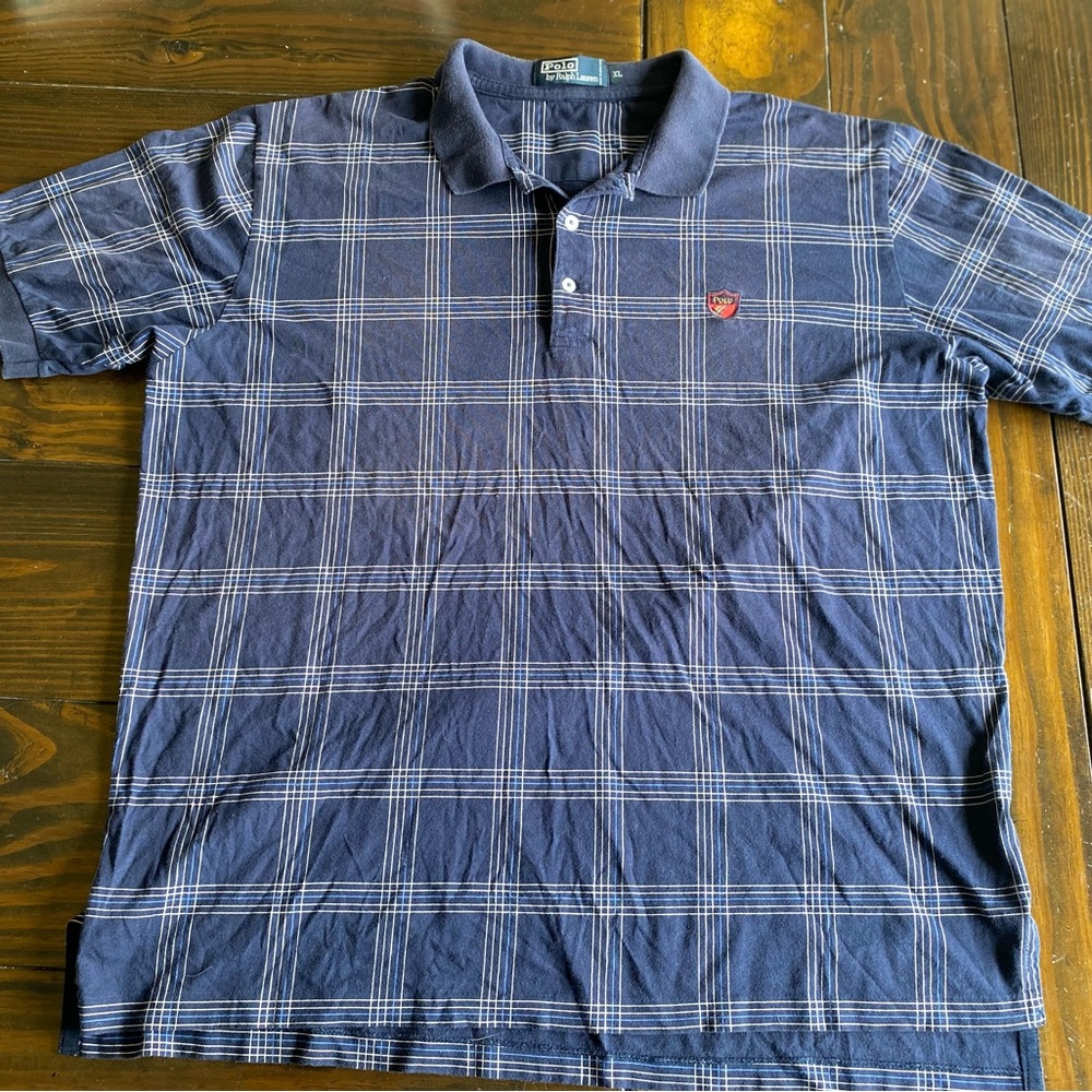 Polo Ralph Lauren Vintage Short Sleeve Polo Shirt Blue Plaid XL